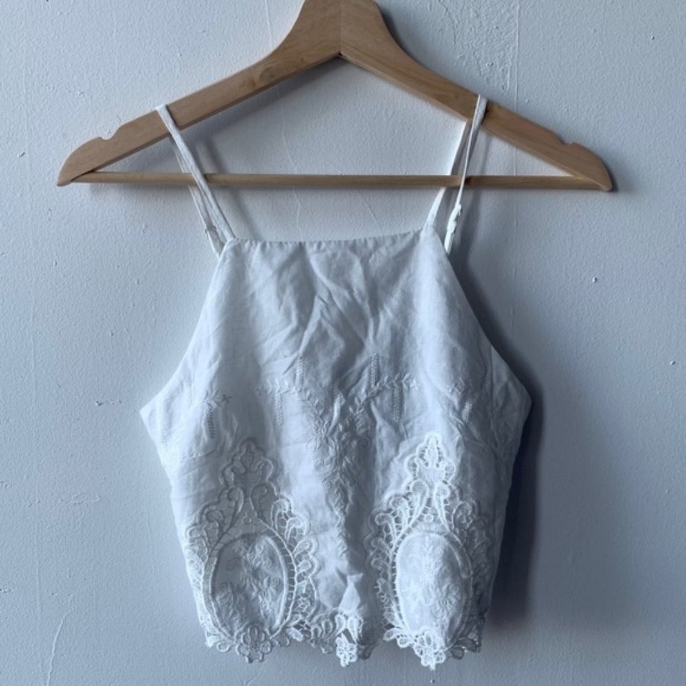 NEW LF Call me eden white lace crochet crop tank
